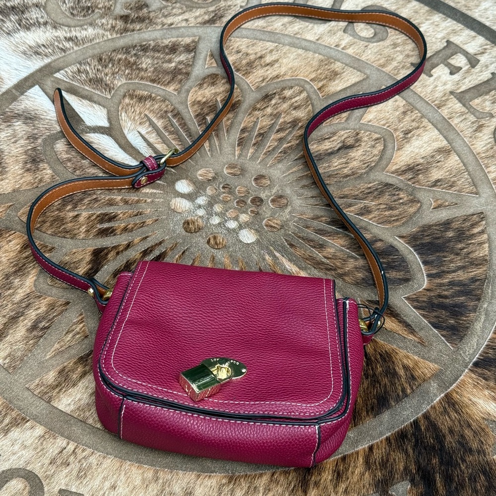 London Fog Red Crossbody Bag with Gold Accents- Pre-owned
